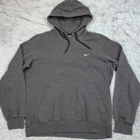 Nike Sweatshirt Mens M Gray Hoodie Logo Pocket Swoosh Comfort Soft Street Wear - Picture 1 of 9